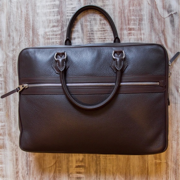 New Authentic Dunhill Boston Full-Grain Classic Brown Leather Fashion Briefcase - Picture 3 of 16